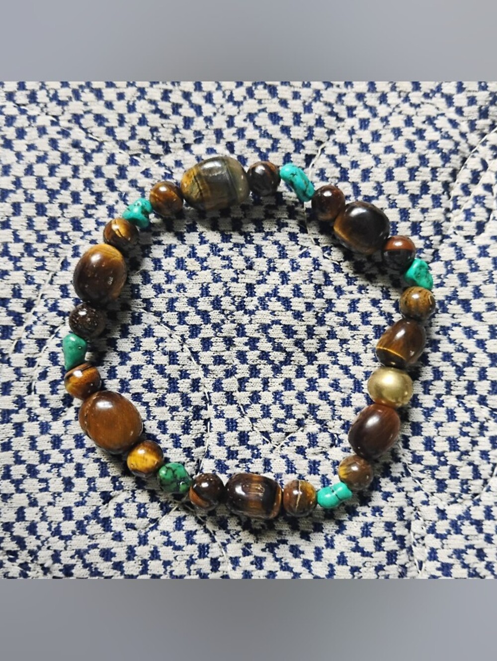 Tiger Eye with Mini Turquoise Nuggets Bracelet - Picture 2 of 6